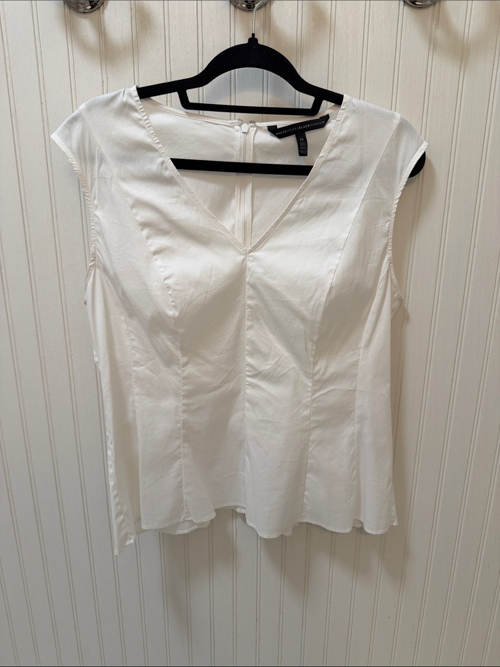 White House Black Market White V-Neck Cap Sleeve Blouse